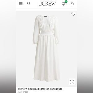NWT white J Crew midi dress in gauze
